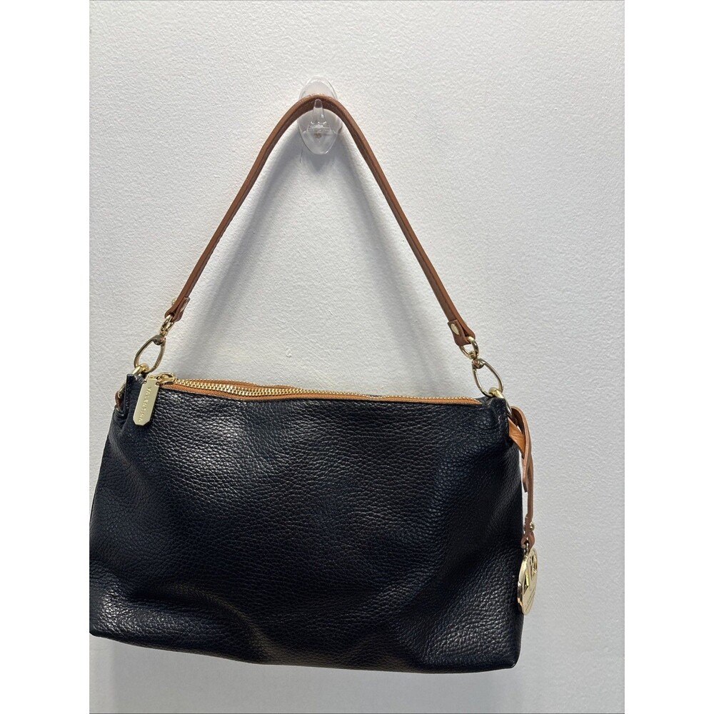 Valentina Genuine Black Leather Double Zipper Crossbody Bag 13x8